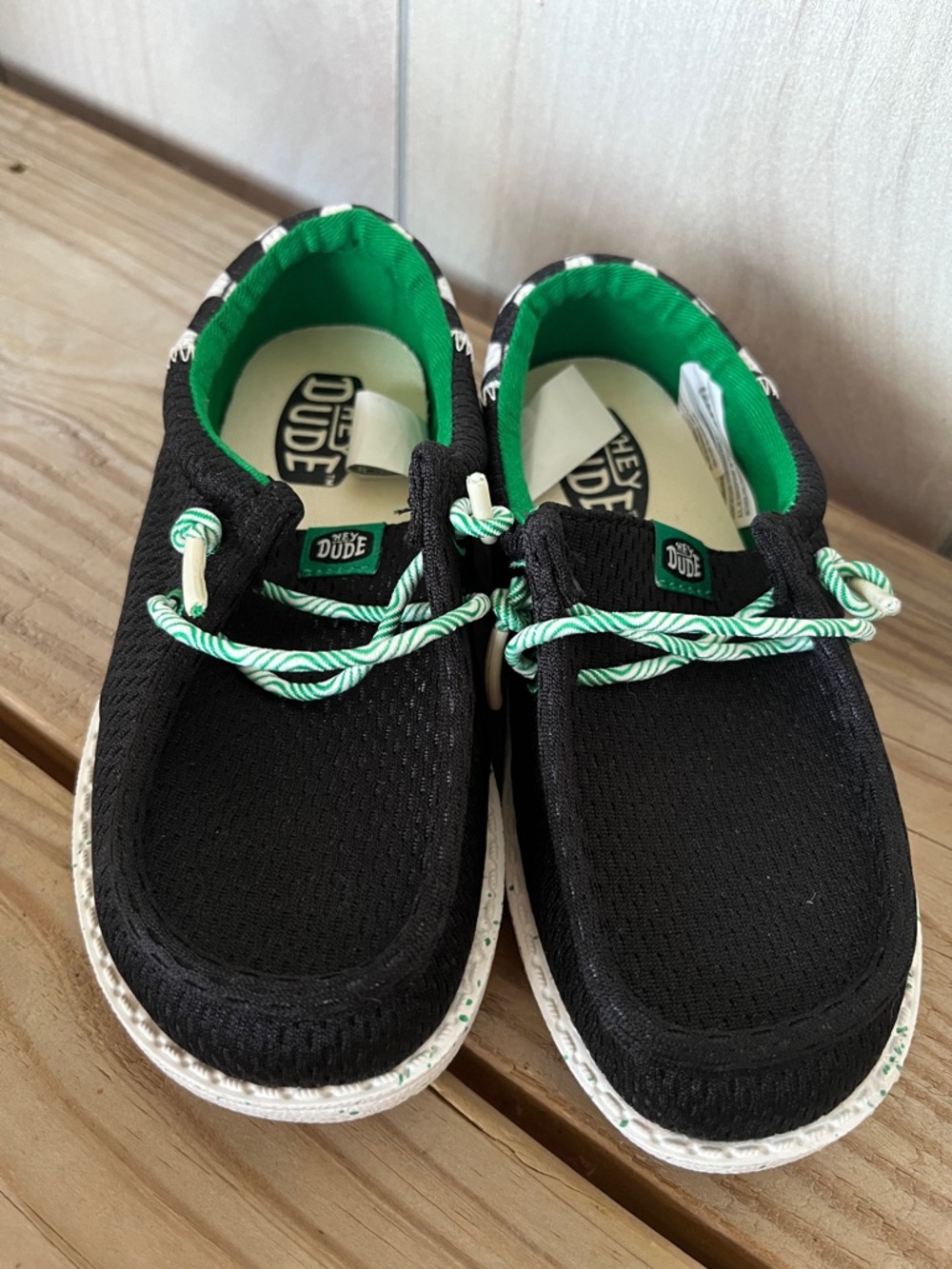 Hey Dude Kids Black Sneakers with Green Trim
